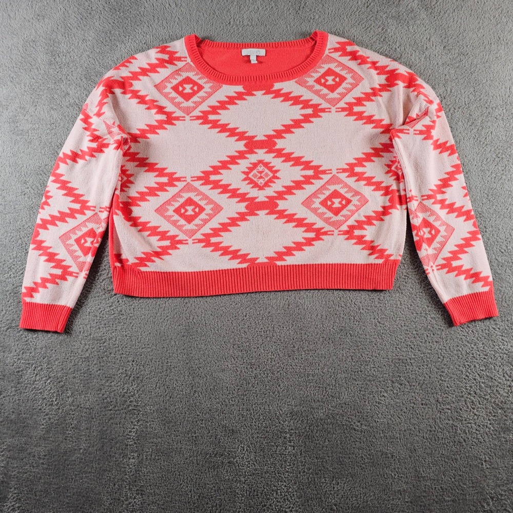 dELiAs Womens Large Coral Pink Geometric Southwestern Knit Cropped Sweater Y2K